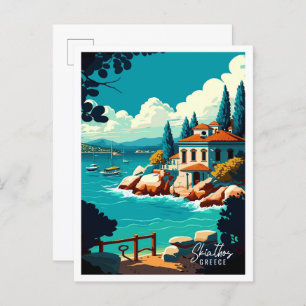 Skiathos Greece Art vintage travel illustration Postcard