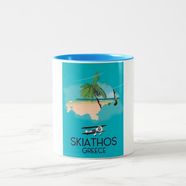Skiathos Greece travel poster Two-Tone Coffee Mug (Center)