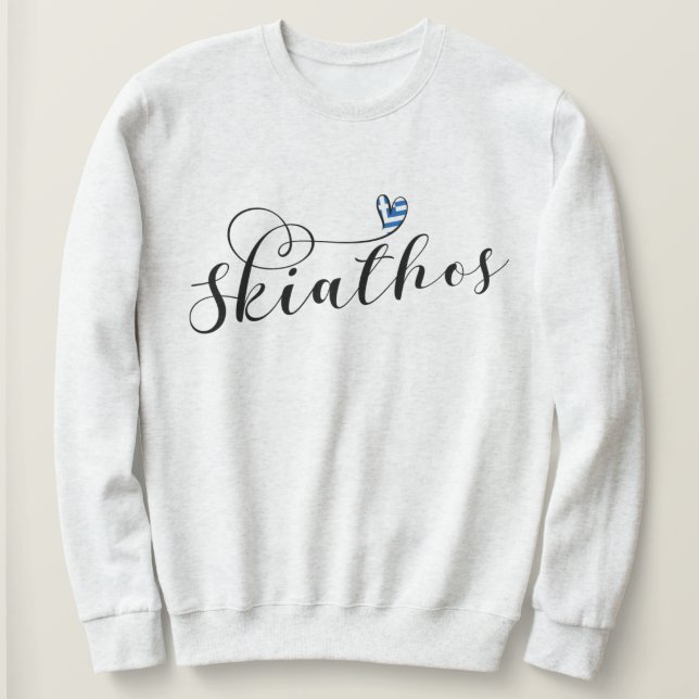 Skiathos Heart Design With Greek Flag Sweatshirt (Design Front)