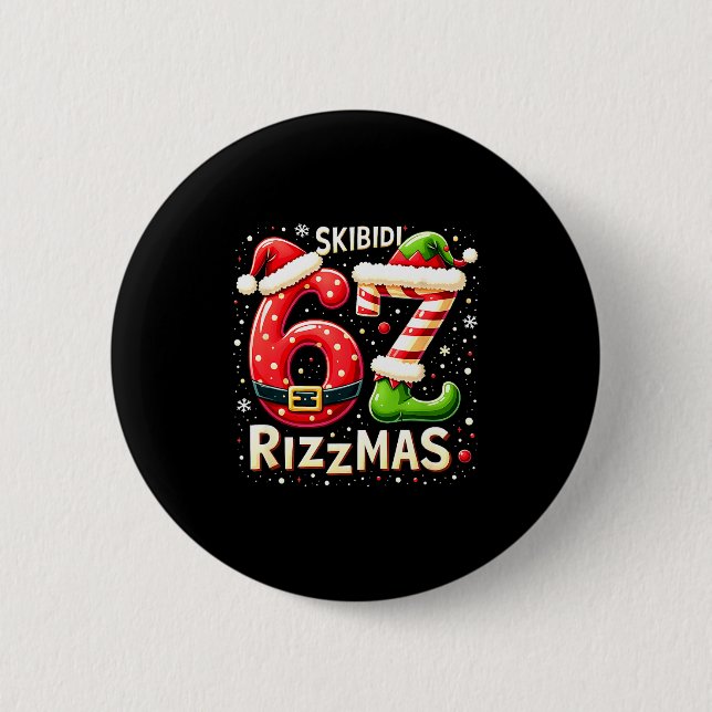 Skibidi 67 Rizzmas Christmas Meme Funny Elf Santa  Button (Front)
