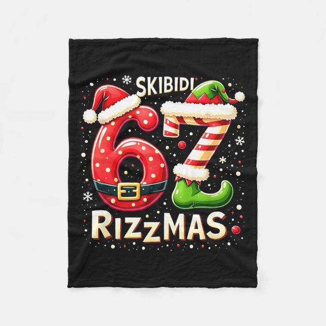Skibidi 67 Rizzmas Christmas Meme Funny Elf Santa  Fleece Blanket (Front)
