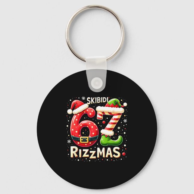 Skibidi 67 Rizzmas Christmas Meme Funny Elf Santa  Keychain (Front)