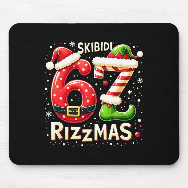 Skibidi 67 Rizzmas Christmas Meme Funny Elf Santa  Mouse Pad (Front)