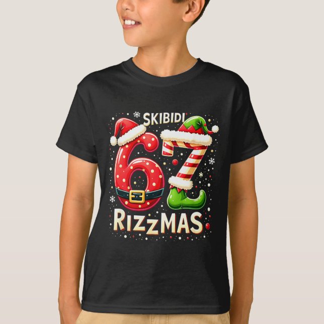 Skibidi 67 Rizzmas Christmas Meme Funny Elf Santa  T-Shirt (Front)