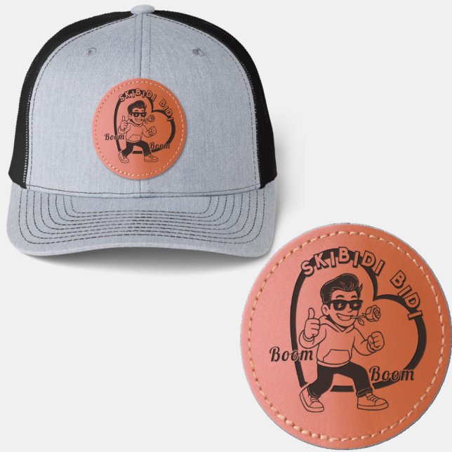 Skibidi Bidi Boom Boom Valentine Meme - Cartoon  Leather Patch Hat (Creator Uploaded)