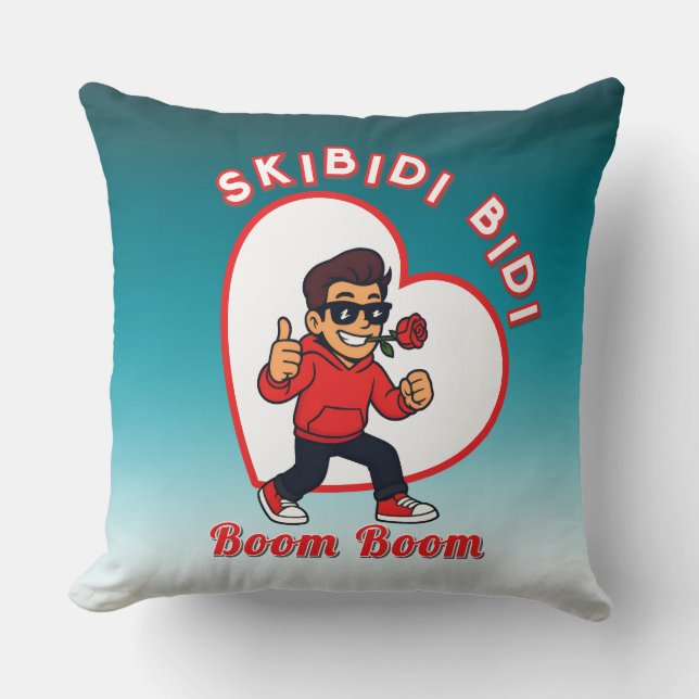 Skibidi Bidi Boom Boom Valentine Meme - Cartoon Throw Pillow (Front)