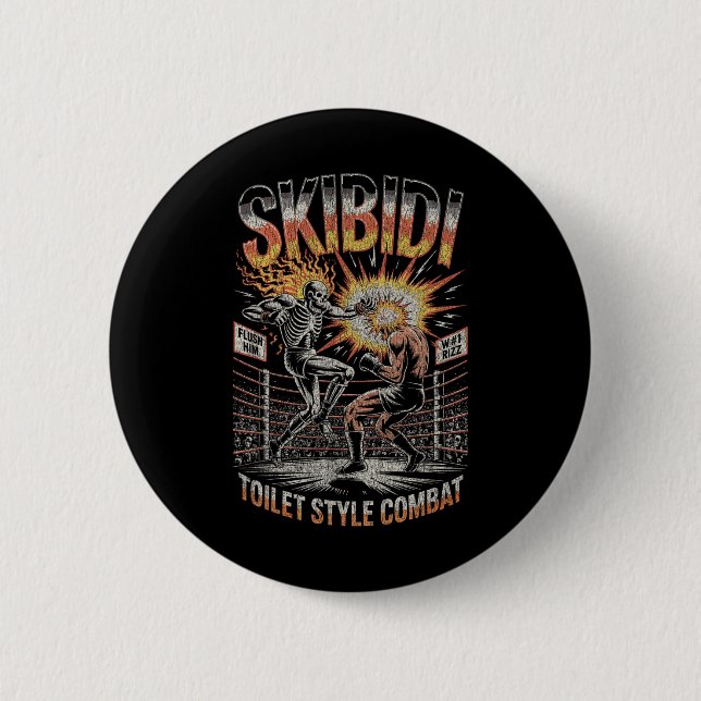 Skibidi Combat Skeleton Boxing Match Meme Explosio Button (Front)