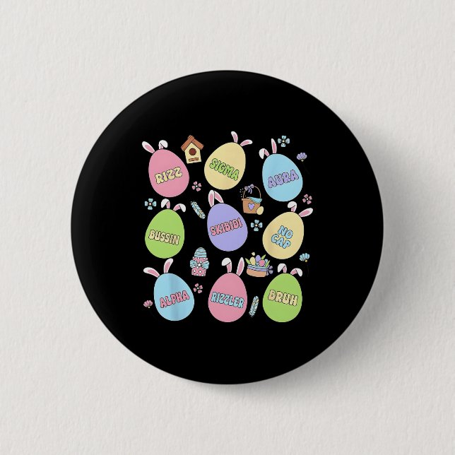 Skibidi Easter Day Egg Hunt Funny No Cap Rizz Meme Button (Front)