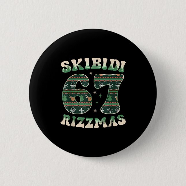 Skibidi Rizzmas 67 Six Seven Meme Ugly Christmas F Button (Front)