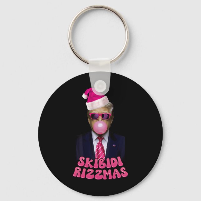 Skibidi Rizzmas Christmas Pink Trump Bubble Gum Ch Keychain (Front)