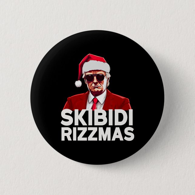 Skibidi Rizzmas Christmas Trump Santa Pajama Rizz  Button (Front)