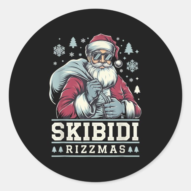 Skibidi Rizzmas Cool Santa Funny Christmas Rizz Ri Classic Round Sticker (Front)