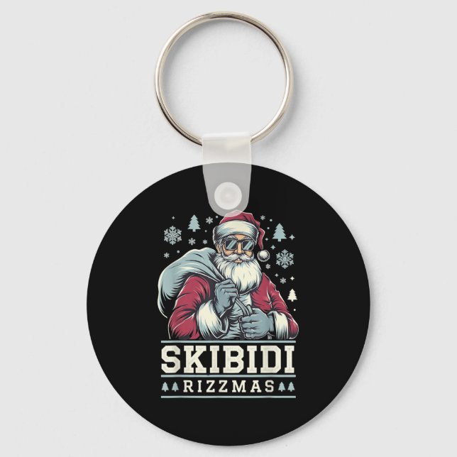 Skibidi Rizzmas Cool Santa Funny Christmas Rizz Ri Keychain (Front)