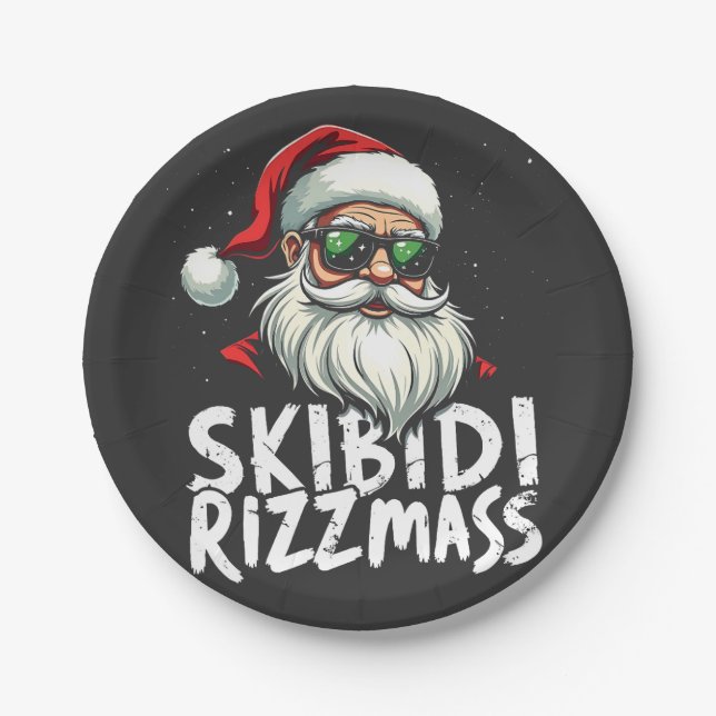Skibidi Rizzmas Funny Gen Alpha Slang Christmas   Paper Plates (Front)