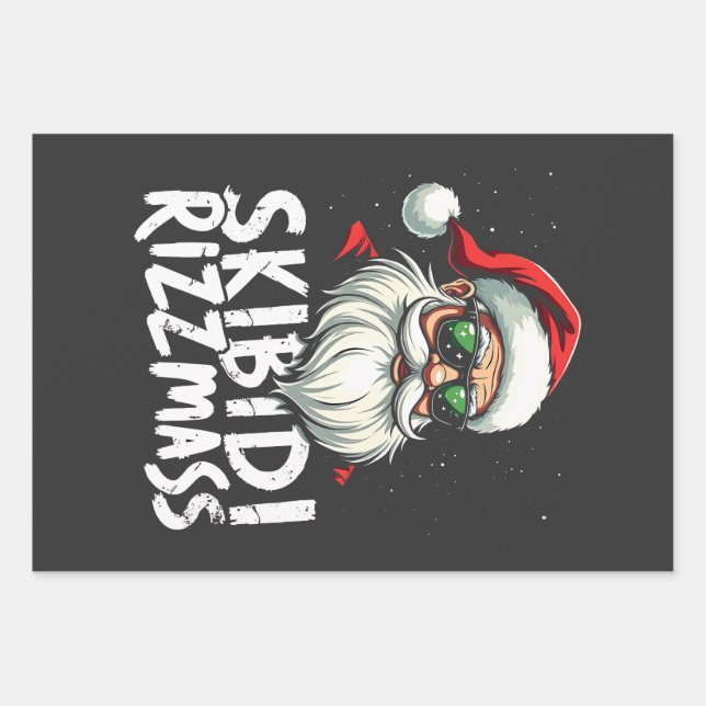 Skibidi Rizzmas Funny Gen Alpha Slang Christmas Wrapping Paper Sheets (Front)