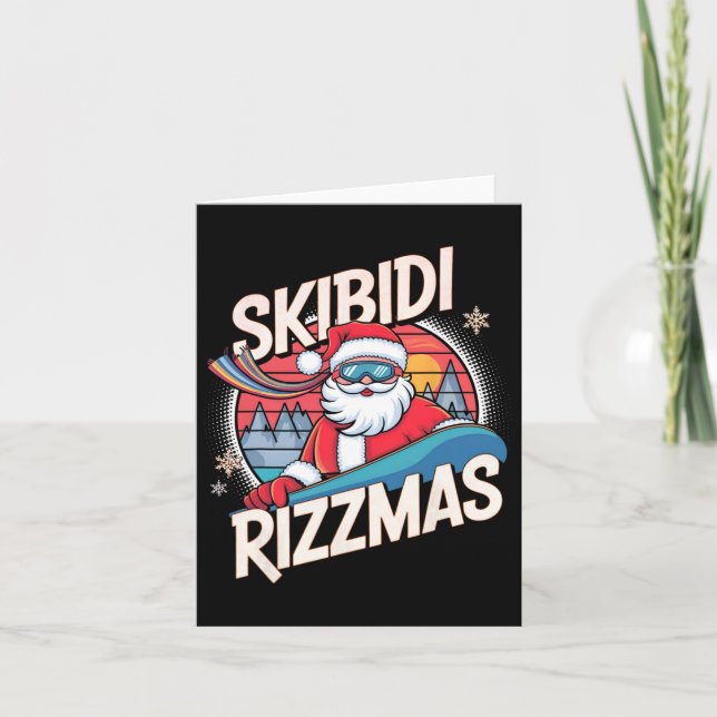 Skibidi Rizzmas Funny Santa Snowboarding Xmas Chri Card (Front)