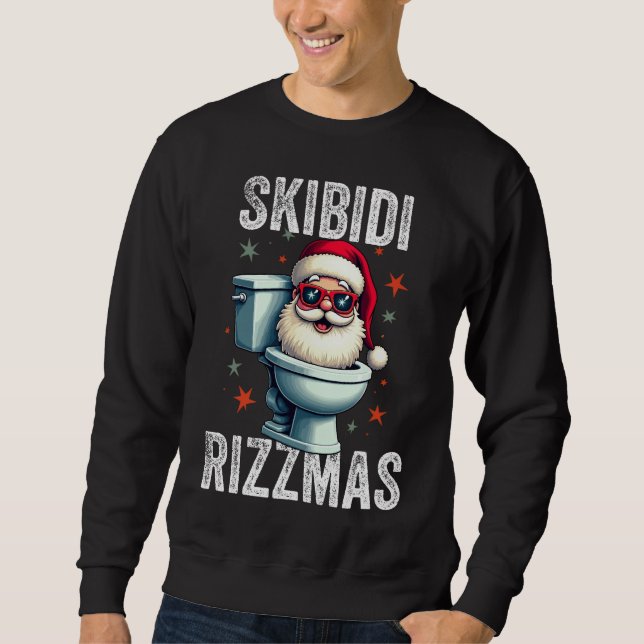 Skibidi Rizzmas Funny Santa White Christmas Sweatshirt (Front)