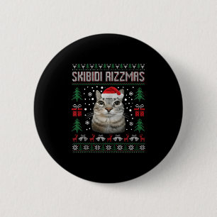 Skibidi Rizzmas Funny Silly Staring Cat Ugly Sweat Button