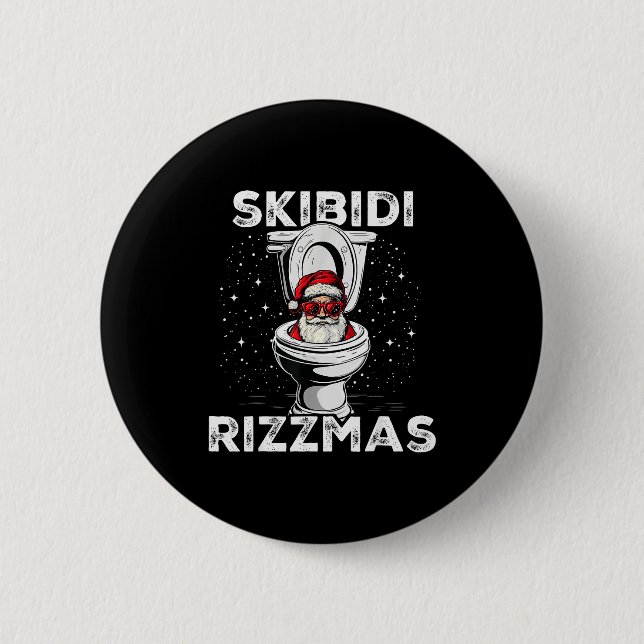 Skibidi Rizzmas Funny Toilet Santa White Elephant  Button (Front)