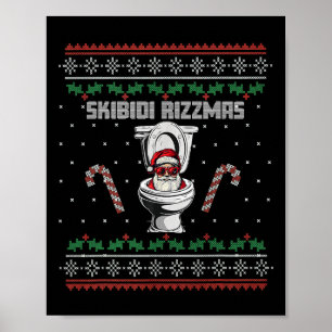 Skibidi Rizzmas Funny Toilet Santa White Elephant Poster
