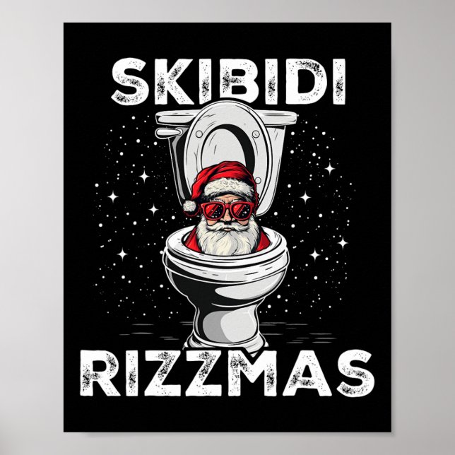 Skibidi Rizzmas Funny Toilet Santa White Elephant  Poster (Front)