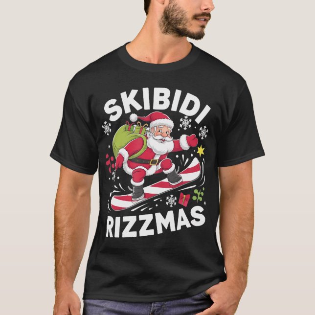Skibidi Rizzmas Santa Clause Skating Board Rizz T-Shirt (Front)