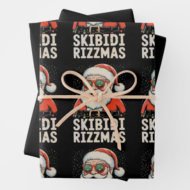 Skibidi Rizzmas Santa Rizz Christmas Xmas Holiday Wrapping Paper Sheets (In situ)