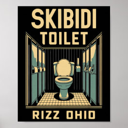 Skibidi Toilet Rizz Ohio Funny Meme Retro Vintage Poster