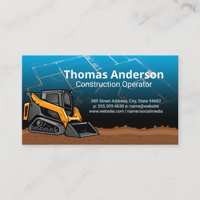 Skid Steer | Construction Blue Prints Business Card (Front)