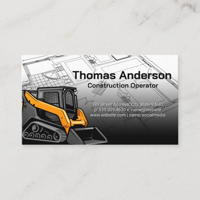 Skid Steer | Construction | Blueprints Business Card (Front)