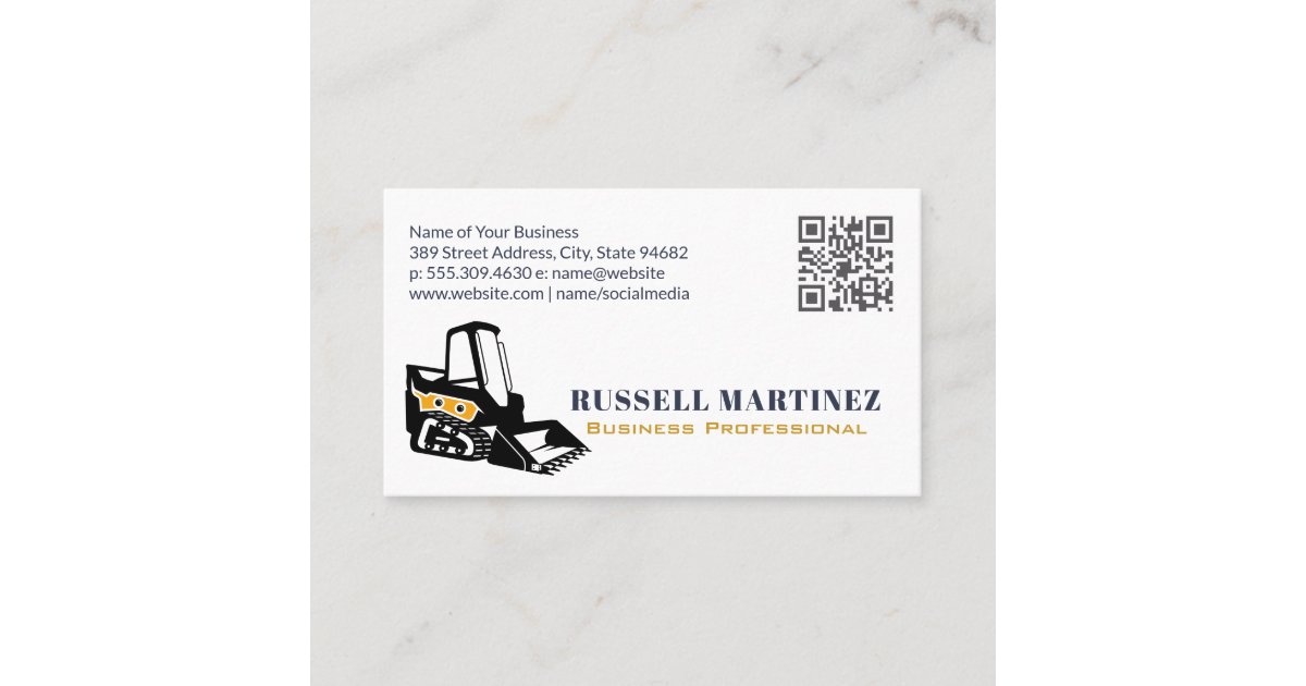 Skid Steer Construction | QR Code Business Card | Zazzle