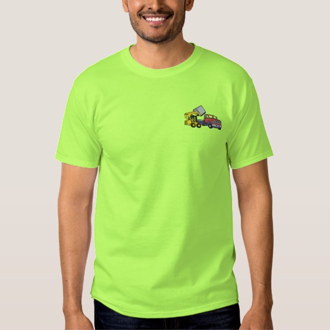 Skid Steer with Truck Embroidered T-Shirt (Front)