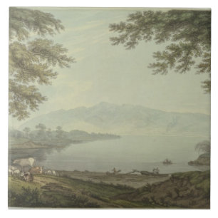 Skiddaw and Derwent Water (pen & ink with w/c over Tile