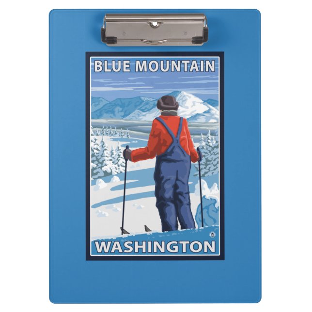 Skier Admiring - Blue Mountain, Washington Clipboard (Front)