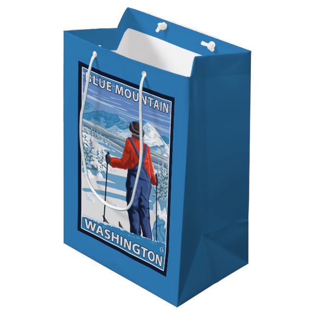 Skier Admiring - Blue Mountain, Washington Medium Gift Bag (Front Angled)