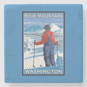 Skier Admiring - Blue Mountain, Washington Stone Coaster