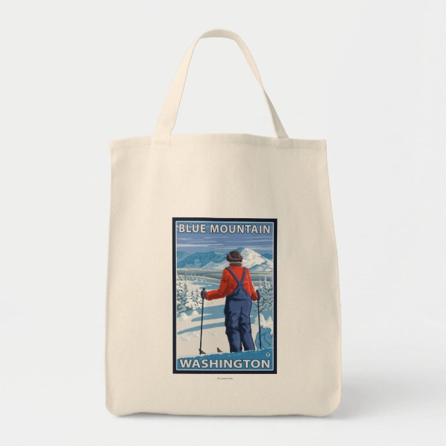 Skier Admiring - Blue Mountain, Washington Tote Bag (Front)
