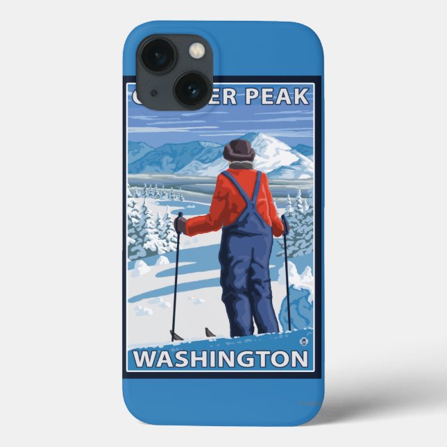 Skier Admiring - Glacier Peak, Washington Case-Mate iPhone Case (Back)