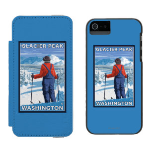 Skier Admiring - Glacier Peak, Washington iPhone SE/5/5s Wallet Case