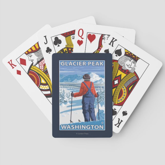 Skier Admiring - Glacier Peak, Washington Poker Cards (Back)