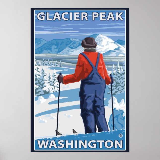 Skier Admiring - Glacier Peak, Washington Poster (Front)