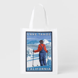 Skier Admiring - Lake Tahoe, California Grocery Bag