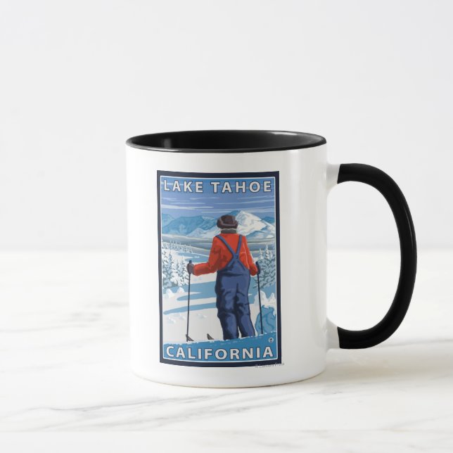 Skier Admiring - Lake Tahoe, California Mug (Right)