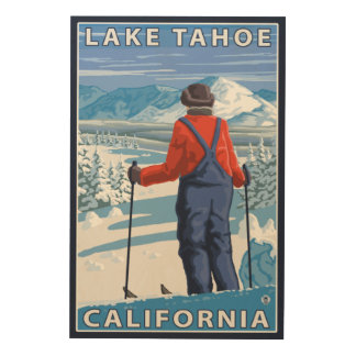 Skier Admiring - Lake Tahoe, California Wood Wall Art