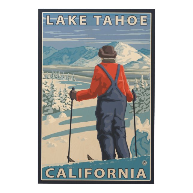 Skier Admiring - Lake Tahoe, California Wood Wall Art (Front)