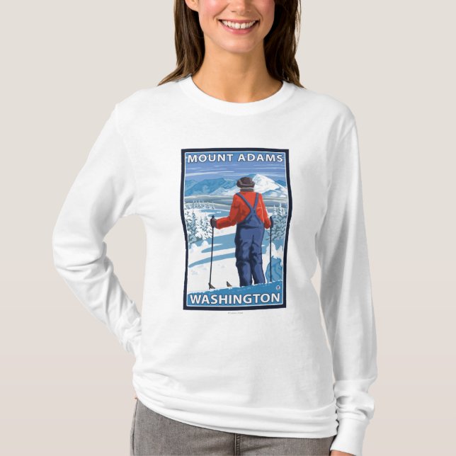 Skier Admiring - Mount Adams, Washington T-Shirt (Front)