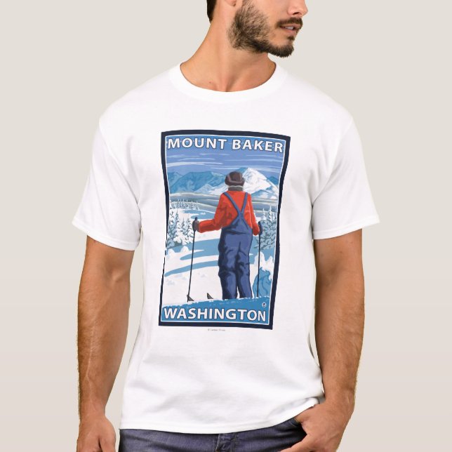 Skier Admiring - Mount Baker, Washington T-Shirt (Front)
