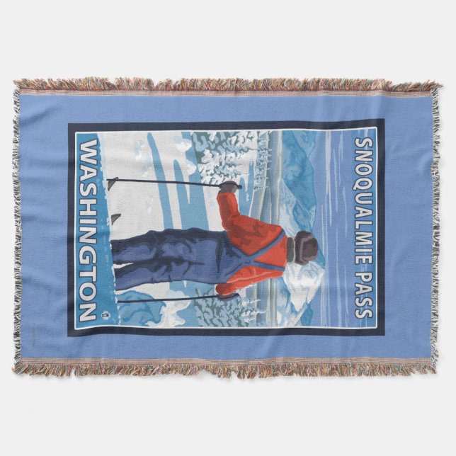 Skier Admiring - Snoqualmie Pass, Washington Throw Blanket (Front)