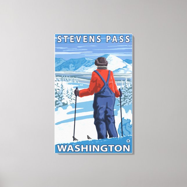 Skier Admiring - Stevens Pass, Washington Canvas Print (Front)