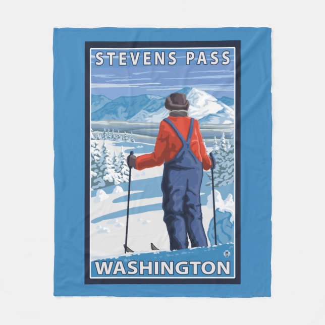 Skier Admiring - Stevens Pass, Washington Fleece Blanket (Front)
